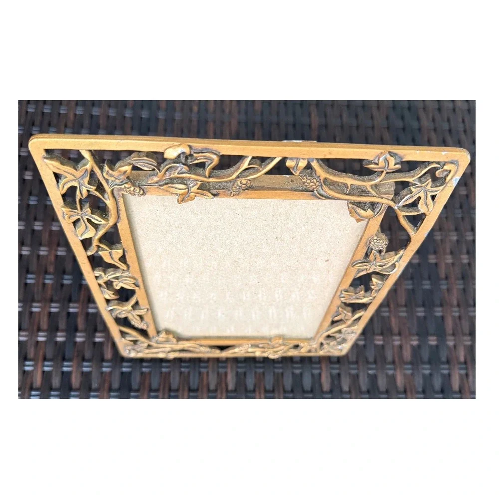 Vintage Shine 7x5 Ornate Metal Ivy Frame, Cottagecore Botanical Tabletop Decor